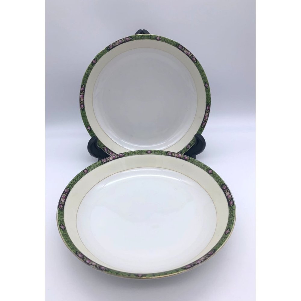 Vintage Noritake - 2 Soup / Cereal Bowls - Cherry Blossom Back Stamp ca 1924